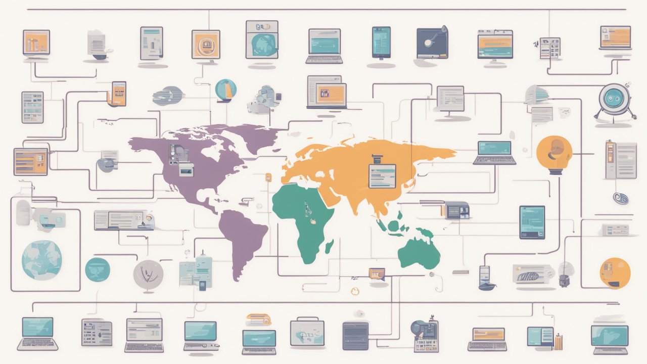 crea una imagen que represente la evolución de la Internet desde sus comienzos hasta la inteligencia artificial